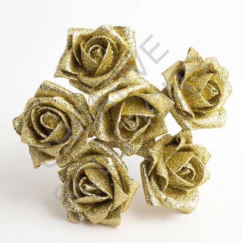 FR-0896 - Gold Glitter 5cm Colourfast Foam Roses